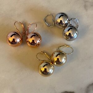 Trio of Park Lane Gold, Silver, and Rose Gold Ball Earrings
